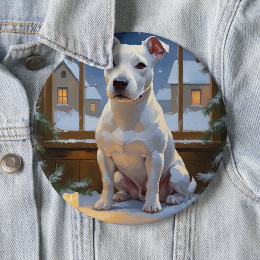 Bull Terrier mit Weihnachtslichtern Feiertag Button (Beispiel)