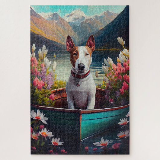 Bull Terrier on a Paddle: Ein Landschaftliches Abe Puzzle (Vertikal)