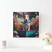 Bull Terrier on a Paddle: Ein Landschaftliches Abe Quadratische Wanduhr (Zuhause)