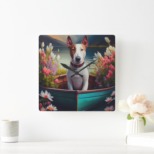 Bull Terrier on a Paddle: Ein Landschaftliches Abe Quadratische Wanduhr (Zuhause)