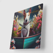 Bull Terrier on a Paddle: Ein Landschaftliches Abe Quadratische Wanduhr (Winkel)