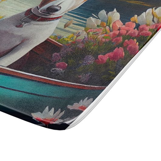 Bull Terrier on a Paddle: Ein Landschaftliches Abe Schneidebrett (Ecke)