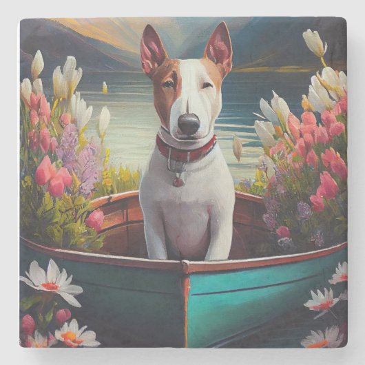 Bull Terrier on a Paddle: Ein Landschaftliches Abe Steinuntersetzer (Vorderseite)