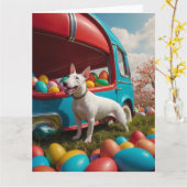 Bull Terrier Ostereier Karte (Gelbe Blume)