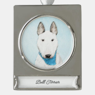 Bull Terrier Painting - Niedliche Original Dog Art Banner-Ornament Silber