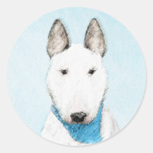 Bull Terrier Painting - Niedliche Original Dog Art Runder Aufkleber