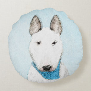 Bull Terrier Painting - Niedliche Original Dog Art Rundes Kissen