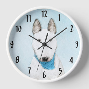 Bull Terrier Painting - Niedliche Original Dog Art Uhr