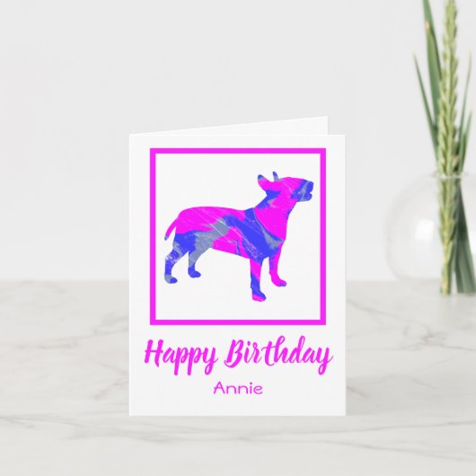 Bull Terrier Pink Dog Silhouette Funny Birthday Karte (Vorderseite)