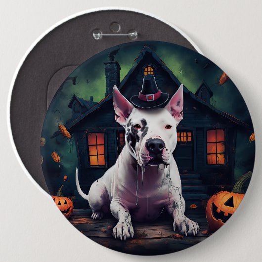 Bull Terrier Pumpkins Halloween Beängstigend Button (Vorne & Hinten)
