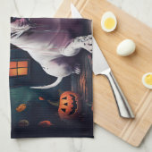 Bull Terrier Pumpkins Halloween Beängstigend Geschirrtuch (Viertel Falte)