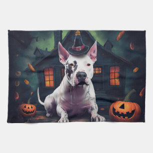 Bull Terrier Pumpkins Halloween Beängstigend Geschirrtuch