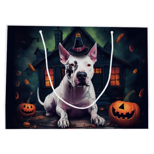 Bull Terrier Pumpkins Halloween Beängstigend Große Geschenktüte (Rückseite)