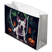Bull Terrier Pumpkins Halloween Beängstigend Große Geschenktüte (Rückseite Schrägansicht)