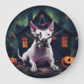 Bull Terrier Pumpkins Halloween Beängstigend Große Wanduhr (Vorderseite)