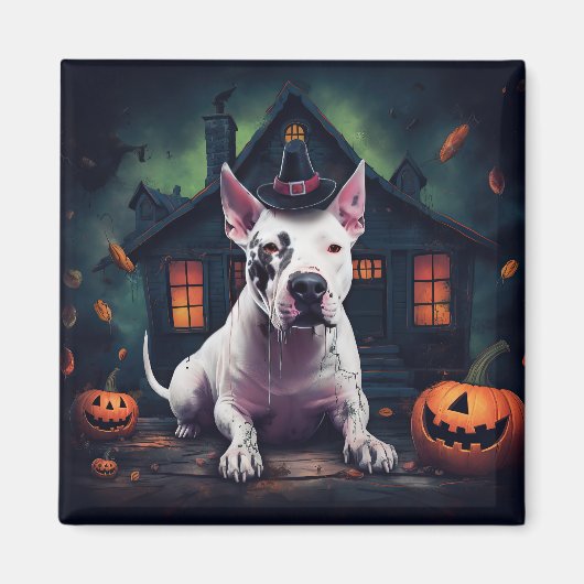 Bull Terrier Pumpkins Halloween Beängstigend Magnet (Vorne)