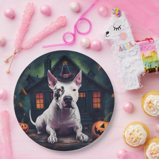 Bull Terrier Pumpkins Halloween Beängstigend Pappteller (Party)