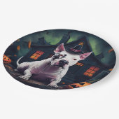 Bull Terrier Pumpkins Halloween Beängstigend Pappteller (Schrägansicht)