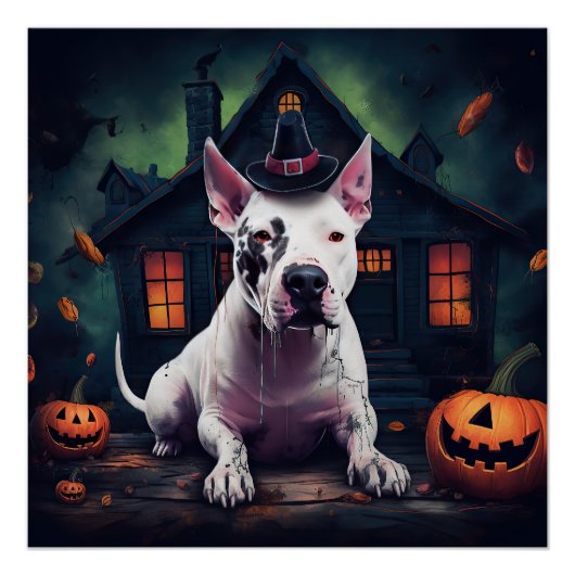 Bull Terrier Pumpkins Halloween Beängstigend Poster (Vorderseite)
