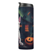 Bull Terrier Pumpkins Halloween Beängstigend Thermosbecher (Nach rechts gedreht)