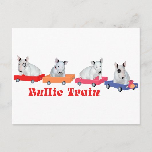 Bull Terrier Puppy Train Postkarte (Vorderseite)
