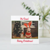 Bull Terrier Reindeer Christmas Funny Karte (Stehend Vorderseite)
