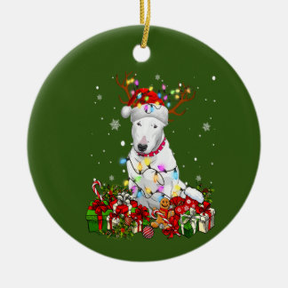 Bull Terrier Reindeer Xmas Weihnachtslieder Keramik Ornament