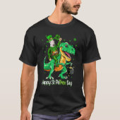 Bull Terrier Riding Dinosaur Patricks Day Shamrock T-Shirt (Vorderseite)