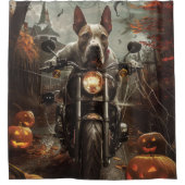 Bull Terrier Riding Motorrad Halloween Beängstigen Duschvorhang (Vorderseite)
