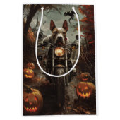 Bull Terrier Riding Motorrad Halloween Beängstigen Mittlere Geschenktüte (Vorderseite)