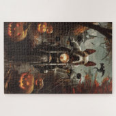 Bull Terrier Riding Motorrad Halloween Beängstigen Puzzle (Horizontal)
