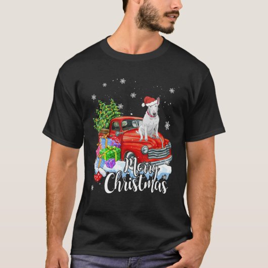 Bull Terrier Riding Red Truck Frohe Weihnachten We T-Shirt (Vorderseite)