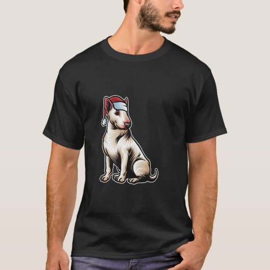 Bull Terrier Santa Claus Hat Frohe Weihnachtshunde T-Shirt (Vorderseite)
