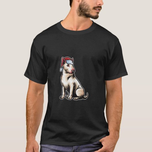 Bull Terrier Santa Claus Hat Frohe Weihnachtshunde T-Shirt (Vorderseite)