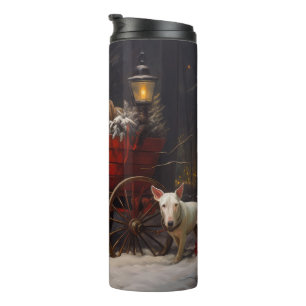 Bull Terrier Schnee Schlitten Weihnachtsdekoration Thermosbecher