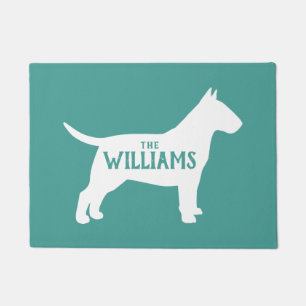 Bull Terrier Silhouette Aquamarin und weiß Fußmatte