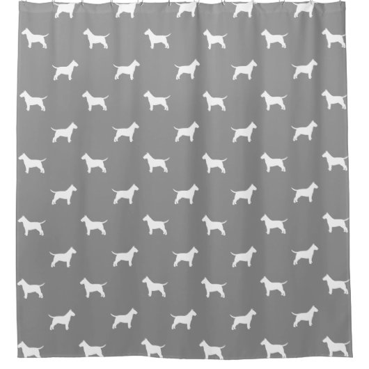 Bull Terrier Silhouetten Muster Grau Duschvorhang (Vorderseite)