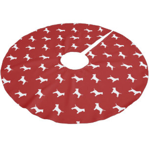 Bull Terrier Silhouetten Muster Rot Polyester Weihnachtsbaumdecke