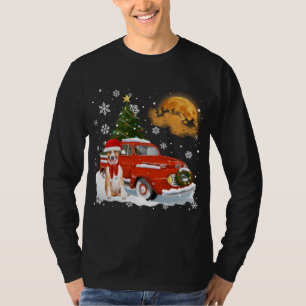 Bull Terrier Snow Red Truck holt Weihnachtsbaum au T-Shirt