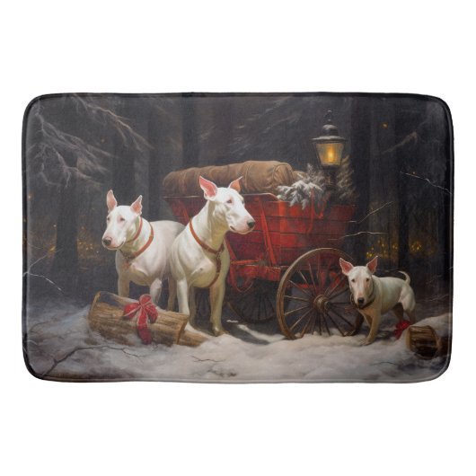 Bull Terrier Snowy Sleigh Weihnachtsdekor Badematte (Vorderseite)