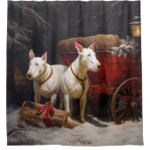 Bull Terrier Snowy Sleigh Weihnachtsdekor Duschvorhang (Vorderseite)