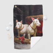 Bull Terrier Snowy Sleigh Weihnachtsdekor Golfhandtuch (Insitu)