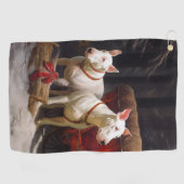 Bull Terrier Snowy Sleigh Weihnachtsdekor Golfhandtuch (Horizontal)