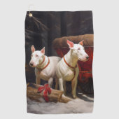Bull Terrier Snowy Sleigh Weihnachtsdekor Golfhandtuch (Vorderseite)