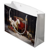Bull Terrier Snowy Sleigh Weihnachtsdekor Große Geschenktüte (Rückseite Schrägansicht)