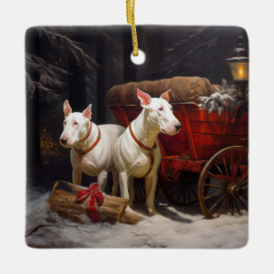 Bull Terrier Snowy Sleigh Weihnachtsdekor Keramikornament