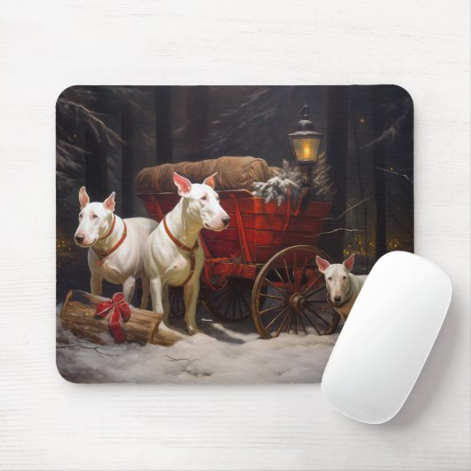 Bull Terrier Snowy Sleigh Weihnachtsdekor Mousepad (Mit Mouse)