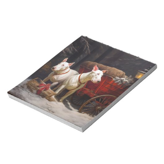 Bull Terrier Snowy Sleigh Weihnachtsdekor Notizblock (Rotiert)