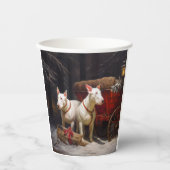 Bull Terrier Snowy Sleigh Weihnachtsdekor Pappbecher (Vorderseite)