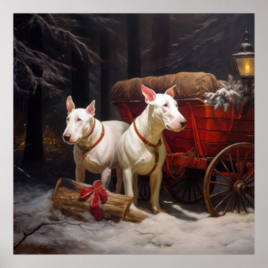 Bull Terrier Snowy Sleigh Weihnachtsdekor Poster (Vorne)